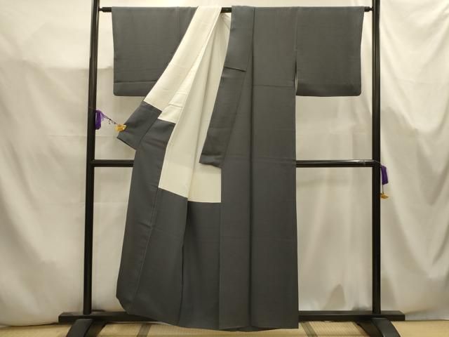 平和屋着物□上質な色無地 紗綾型地紋 藍墨茶色 正絹 逸品 AABK5708sx
