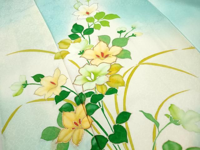 平和屋着物□訪問着 駒刺繍 草花文 暈し染め 金彩 正絹 逸品
