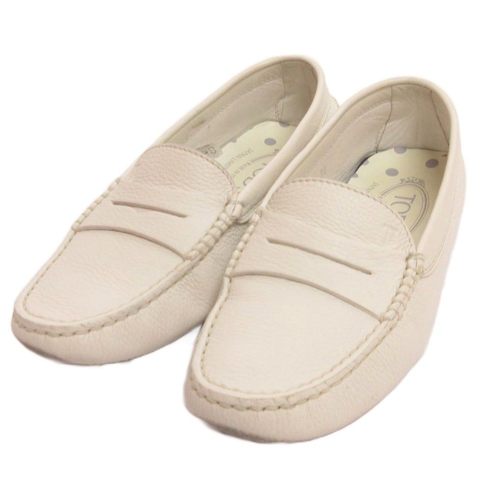 TOD'S トッズ ドライビングシューズ ローファー シボ革 ホワイト 23cm トッズ TOD'S ドライビングシューズ ローファー コイン レザー 白
