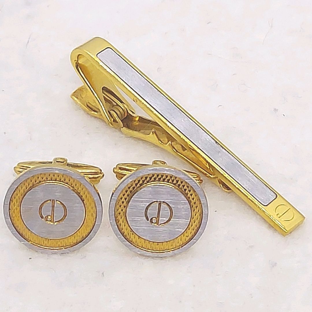 ダンヒル ネクタイピン カフス セット dロゴ ゴールド シルバー コンビ
