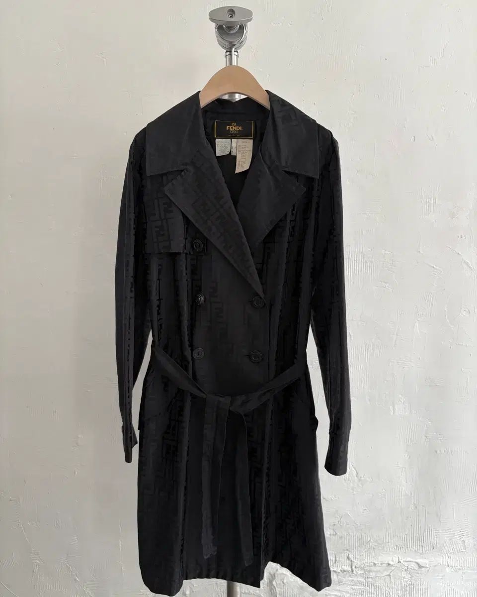 FENDI フェンディ ブラック ズッカ ダブル トレンチ コート