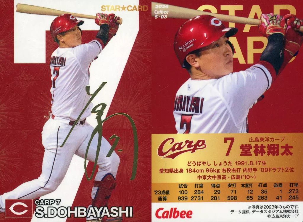 中古】スポーツ S-03[スターカード]：堂林 翔太（金箔押しサイン入り