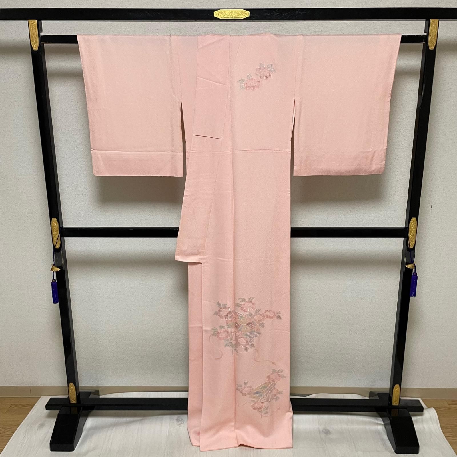 汕頭 相良 蘇州刺繍 中国三大刺繍 付下げ 裄68.5 トールサイズ 扇に花