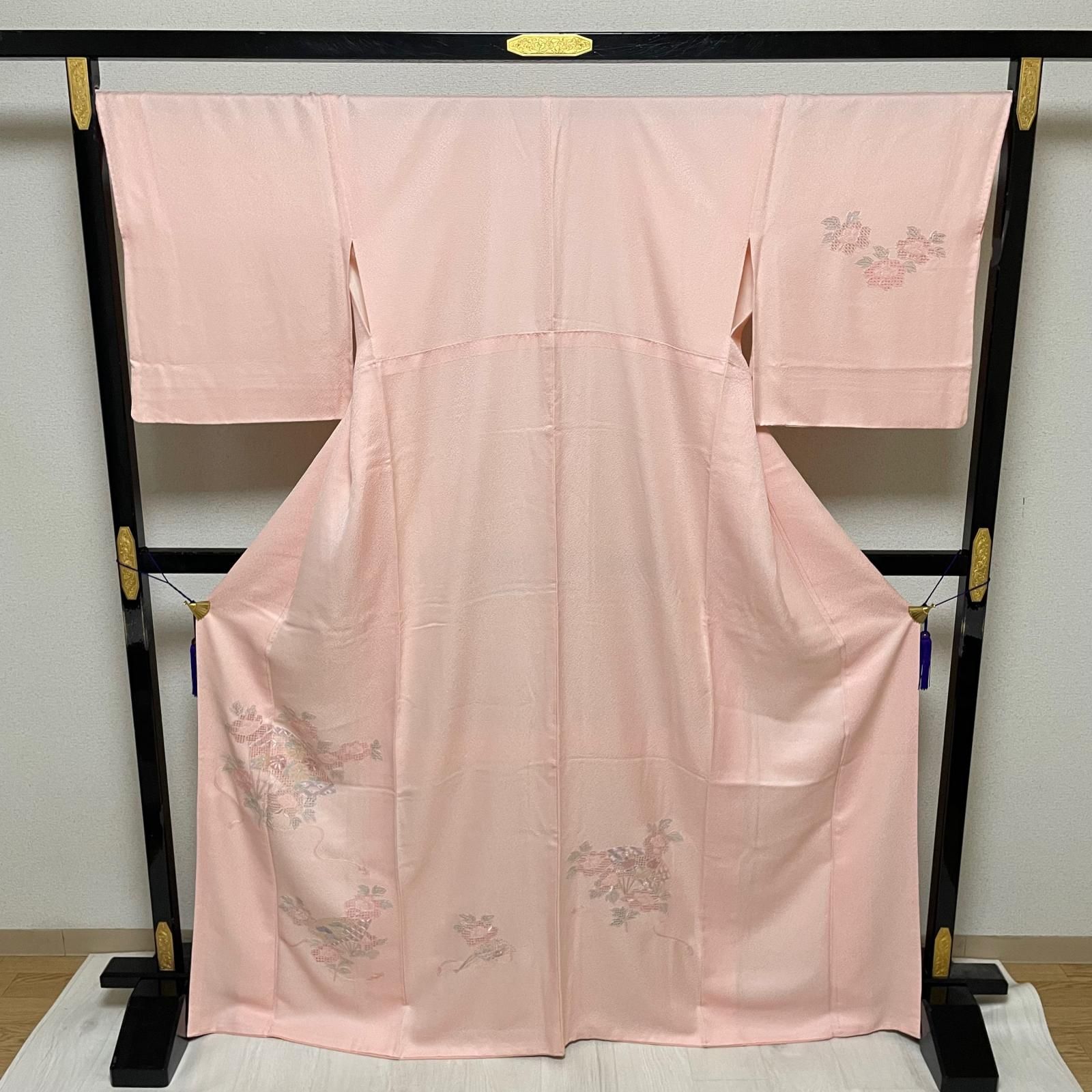 汕頭 相良 蘇州刺繍 中国三大刺繍 付下げ 裄68.5 トールサイズ 扇に花