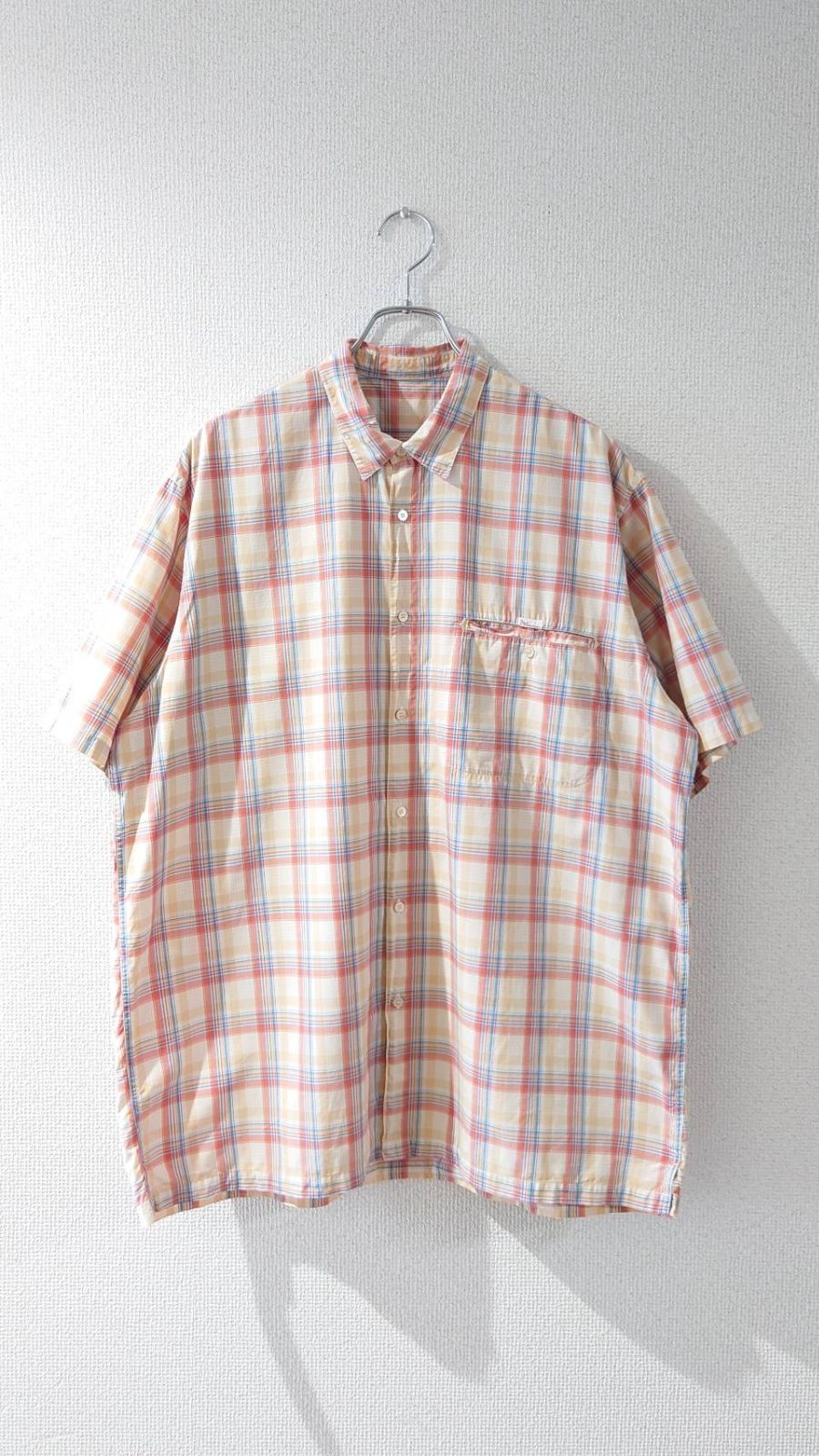 Papas Short-sleeve Madras Check Shirt Beige L