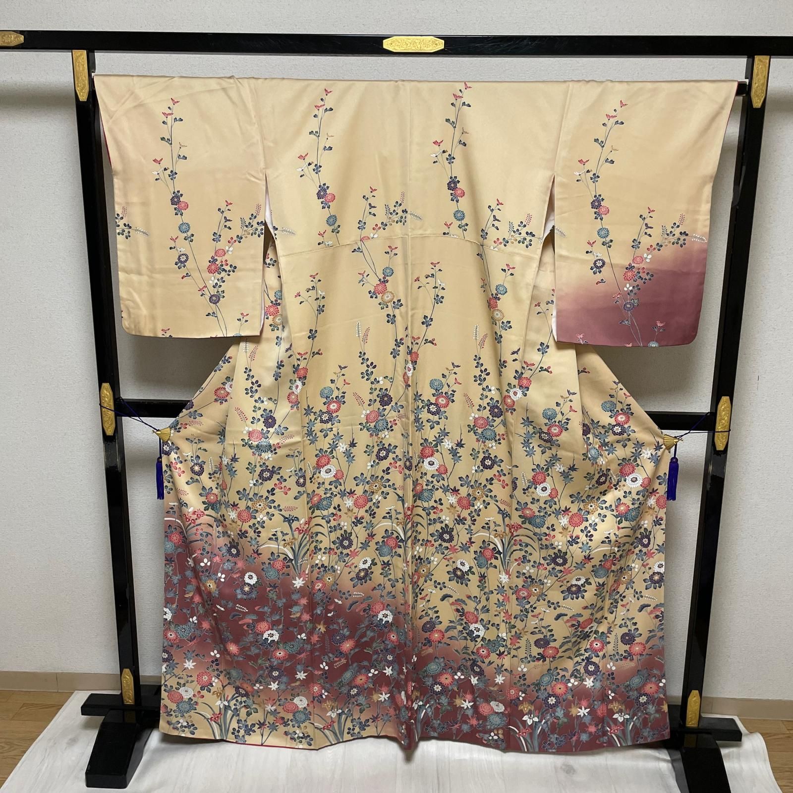 訪問着 裄67.5 暈し染 華やかな花模様 着物 正絹 X-5826 - メルカリ