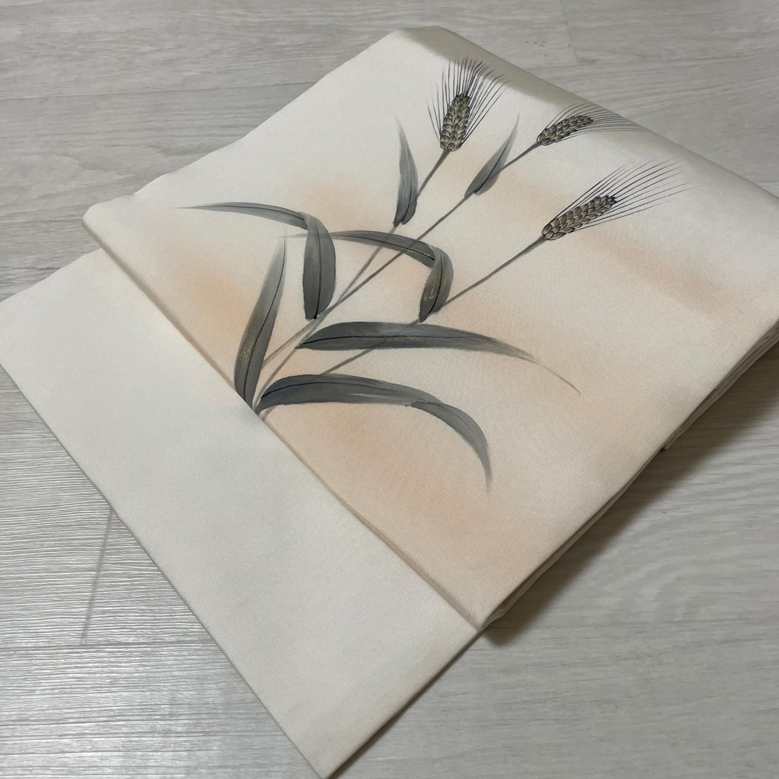 名古屋帯 塩瀬 暈し染に上品な麦の染め 九寸 正絹 着物 X-5857