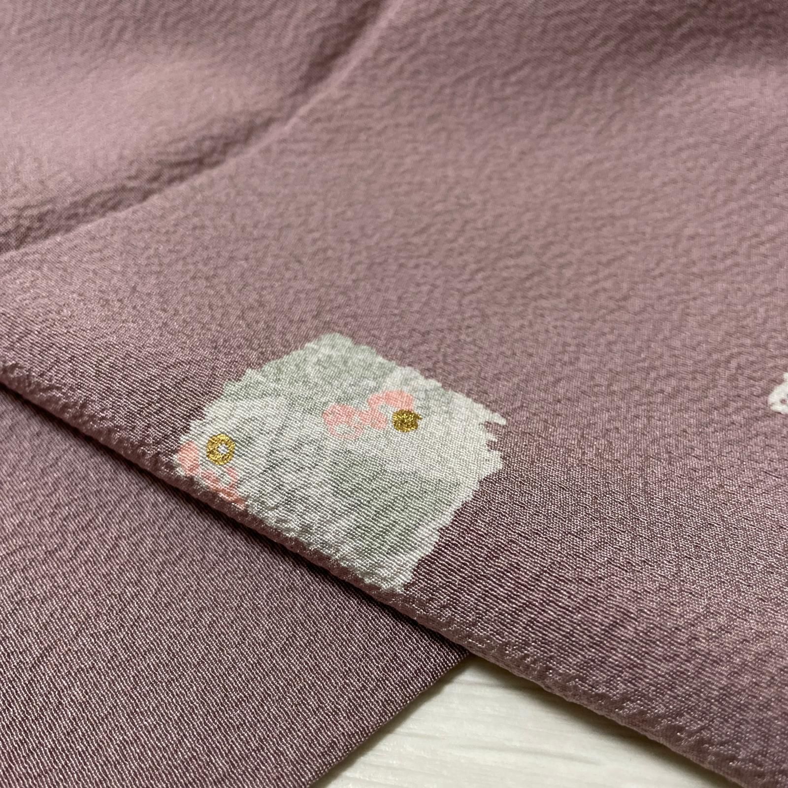 小紋 ちりめん 裄67 上品な染め 着物 正絹 X-5899