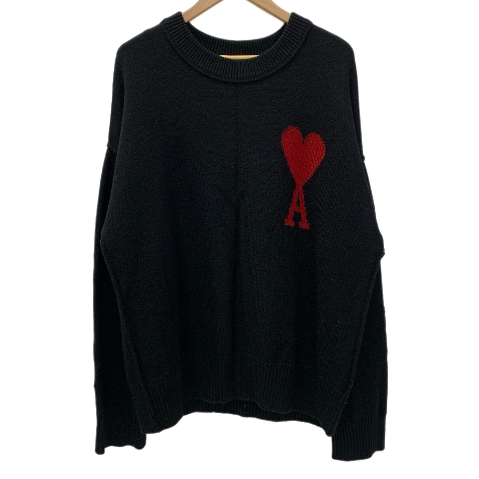 AMI PARIS アミパリス BFUKS006 Ami de Coeur ロゴ セーター ニット ブラック系 XXL【美品】【中古】 アミパリス Ami Paris クルーネックニット RED AMI DE COEUR SWEATER