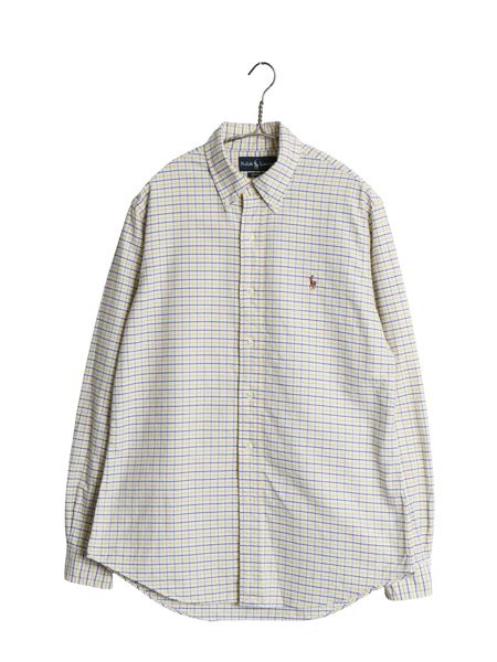 00s ラルフローレン チェック 長袖 ボタンダウン シャツ メンズ M / オールド ポロ オックスフォード CUSTOM FIT ワンポイント ポニー BD