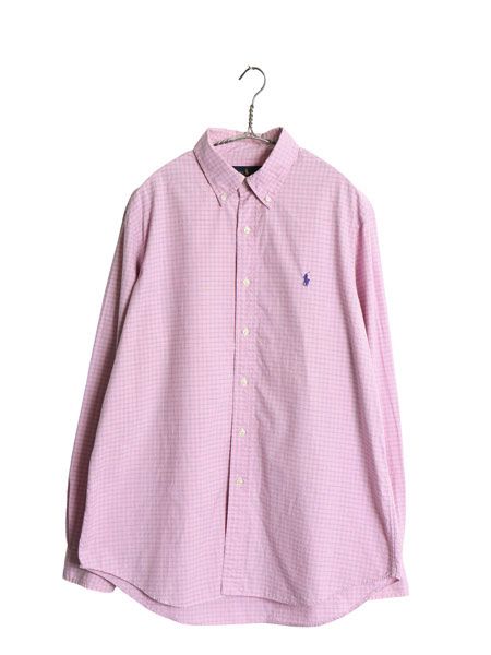 ラルフローレン チェック 長袖 ボタンダウン シャツ メンズ L / 古着 ポロ CUSTOM FIT コットン ワンポイント ポニー ピンク マルチカラー