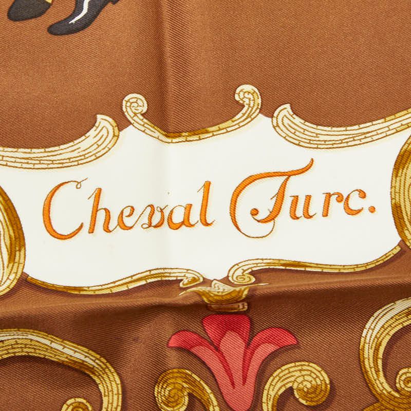 エルメス カレ90 Cheval Turcトルコの馬 スカーフ ブラウン マルチカラー シルク レディース HERMES【252-81297】