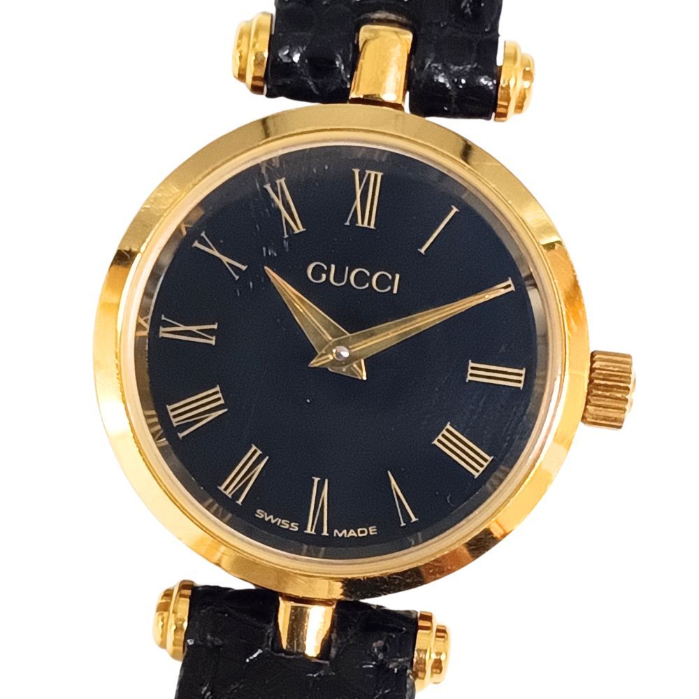 GUCCI レディース　時計 GUCCI グッチ 黒文字盤 クォーツ レディース 純正ベルト 腕時計ク 正規