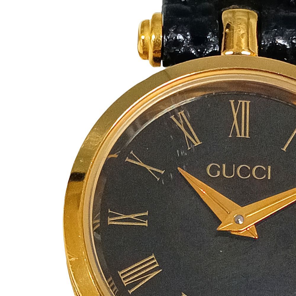 GUCCI グッチ 黒文字盤 クォーツ レディース 純正ベルト 腕時計ク 正規