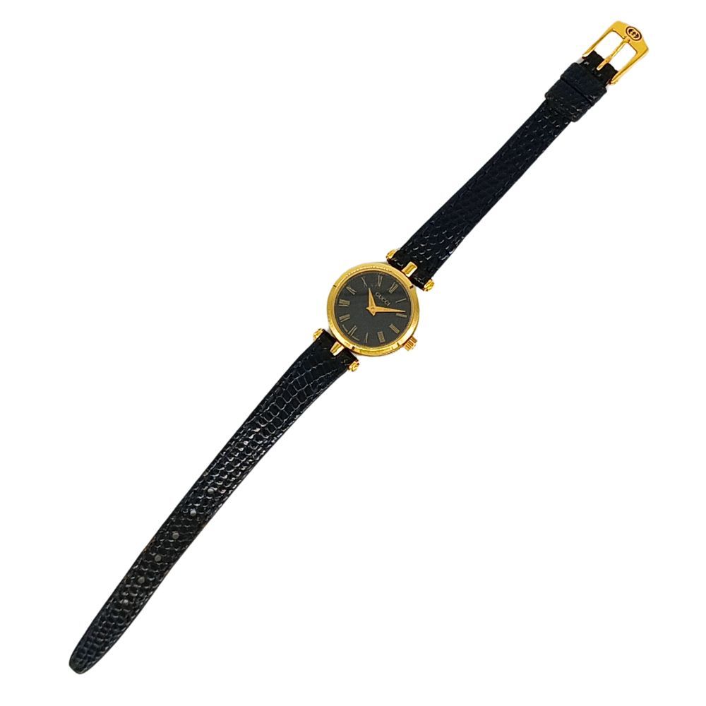 GUCCI レディース　時計 GUCCI グッチ 黒文字盤 クォーツ レディース 純正ベルト 腕時計ク 正規