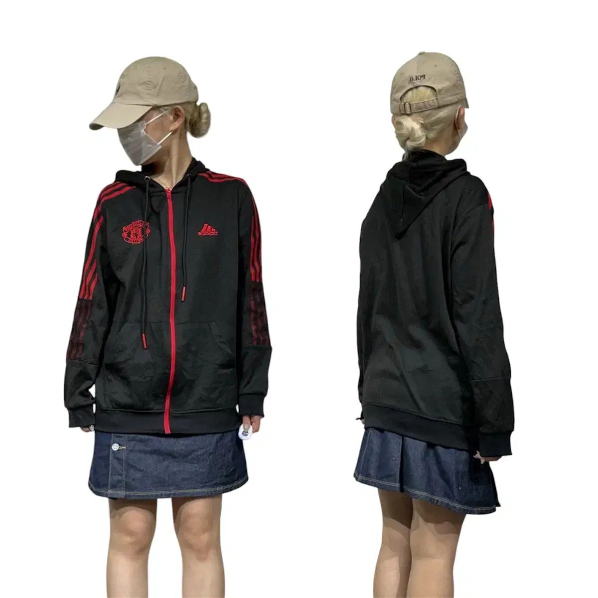 adidas ブラック MANCHESTER UNITED FC(マンチェスター・ユナイテッドFC) レッド 3本線 WHO ジップアップ オーバーサイズ トラックジャージ 7,391円