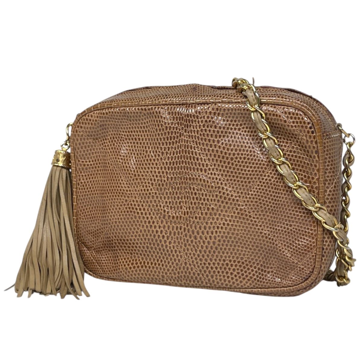 シャネル CHANEL ココマーク フリンジ チェーン ショルダーバッグ マトラッセ リザード ブラウン レディース 【中古】