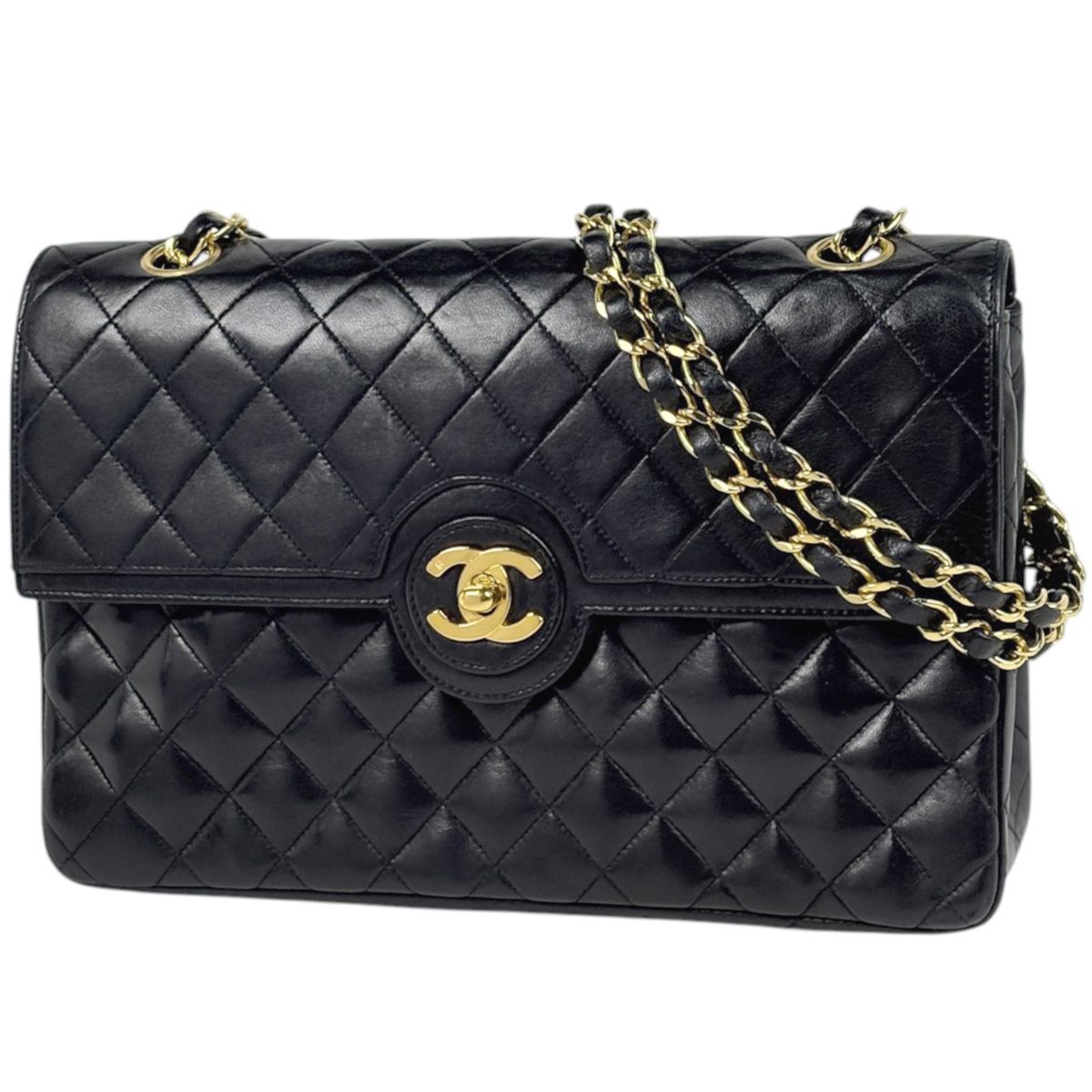 シャネル CHANEL ココマーク チェーン ショルダーバッグ マトラッセ レザー ブラック レディース 【中古】
