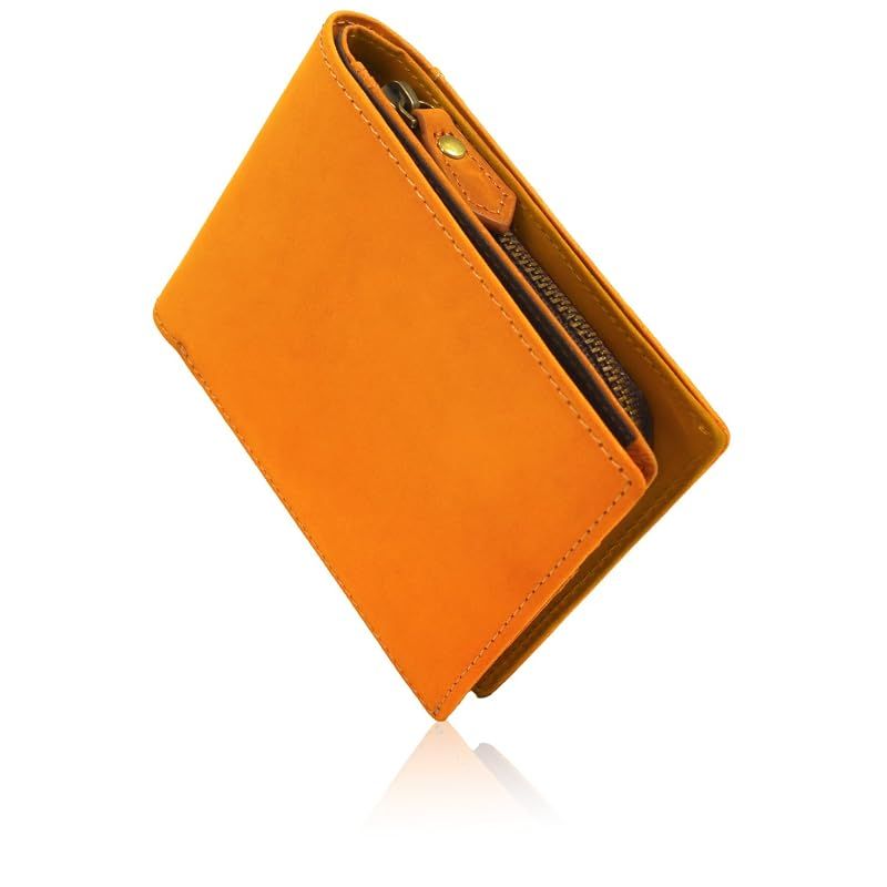 [亀登鞄製作所] 財布 メンズ 2つ折り財布 二つ折り財布 薄型 大容量 カード収納16枚 内も外も全部 上質本革 小銭入れ コンパクト 革 タッチ決済対応 通勤 通学 職人手作り クレイジーホースレザー 経年変化 (微起毛 キャメル×キャメル)