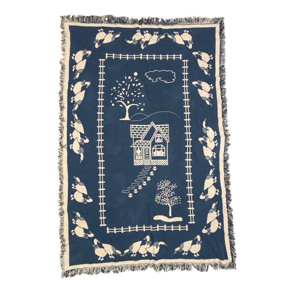 vintageラグ ブランケット マルチカバー タペストリー カントリー 鳥 アニマル ハウス Rug Blanket Country 3893