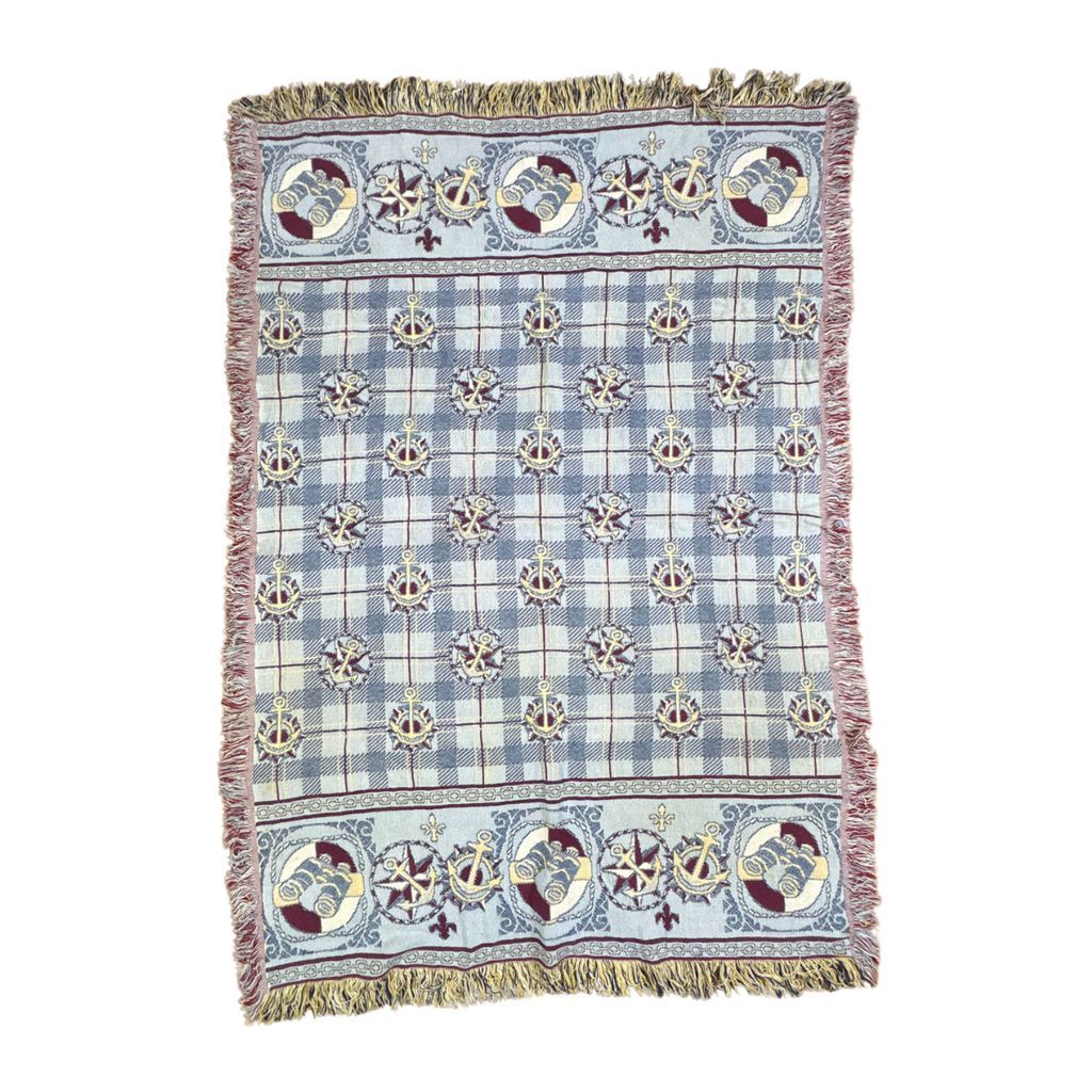 vintageラグ ブランケット マルチカバー タペストリー マリン 航海 イカリ 双眼鏡 コンパス Rug Blanket Nautical 3895