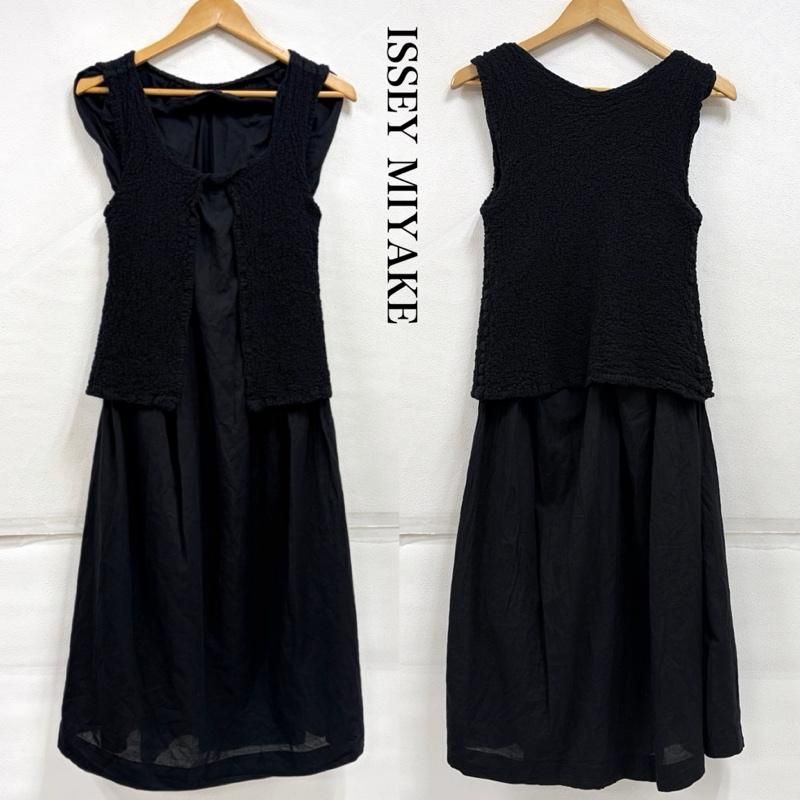 【me ISSEY MIYAKE】変形ヘム カリフラワーワンピース シワ加工 イッセイミヤケ me ノースリーブ ロング レイヤード カリフラワー加工