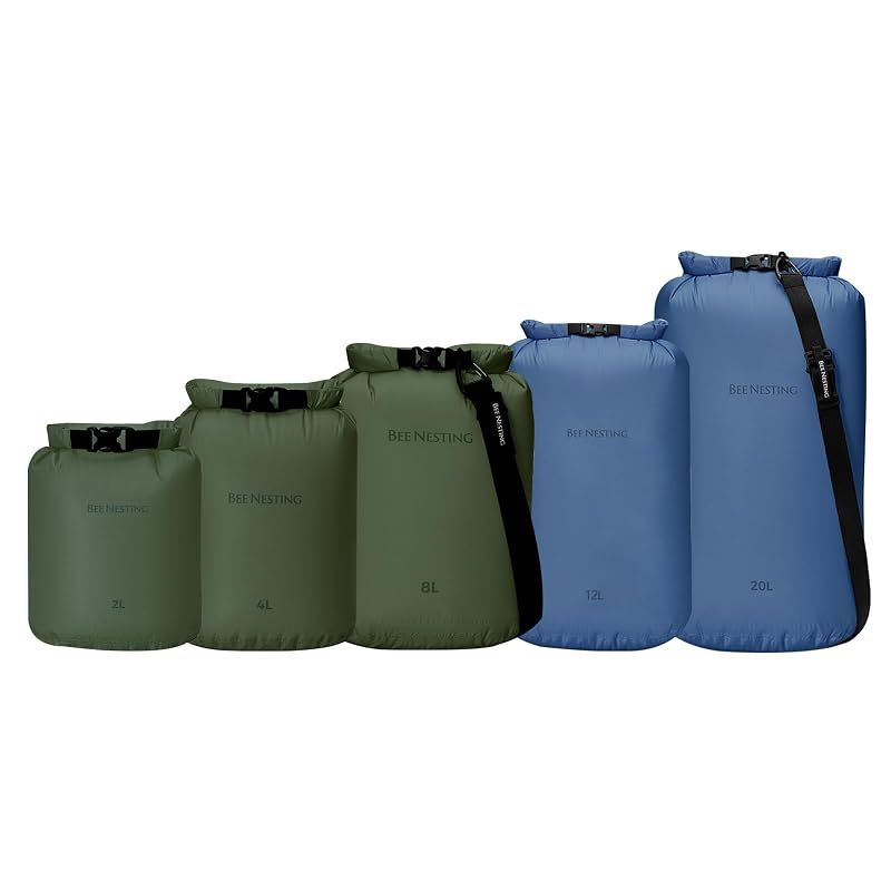 【新品】 Bee Nestingバックパッキング用超軽量ドライバッグセット、スタッフバッグ 登山 スタッフバッグキャンプ、ハイキング、ボート遊び ,カヤック用の防水ドライバック、5パックの軽量スタッフサックセット 防水バッグ 防災バッグ