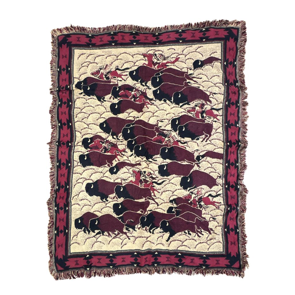 vintageラグ ブランケット マルチカバー タペストリー USA製 ボブティンバーレイク バイソン 民族 Rug Blanket Bison 3907 7,100円