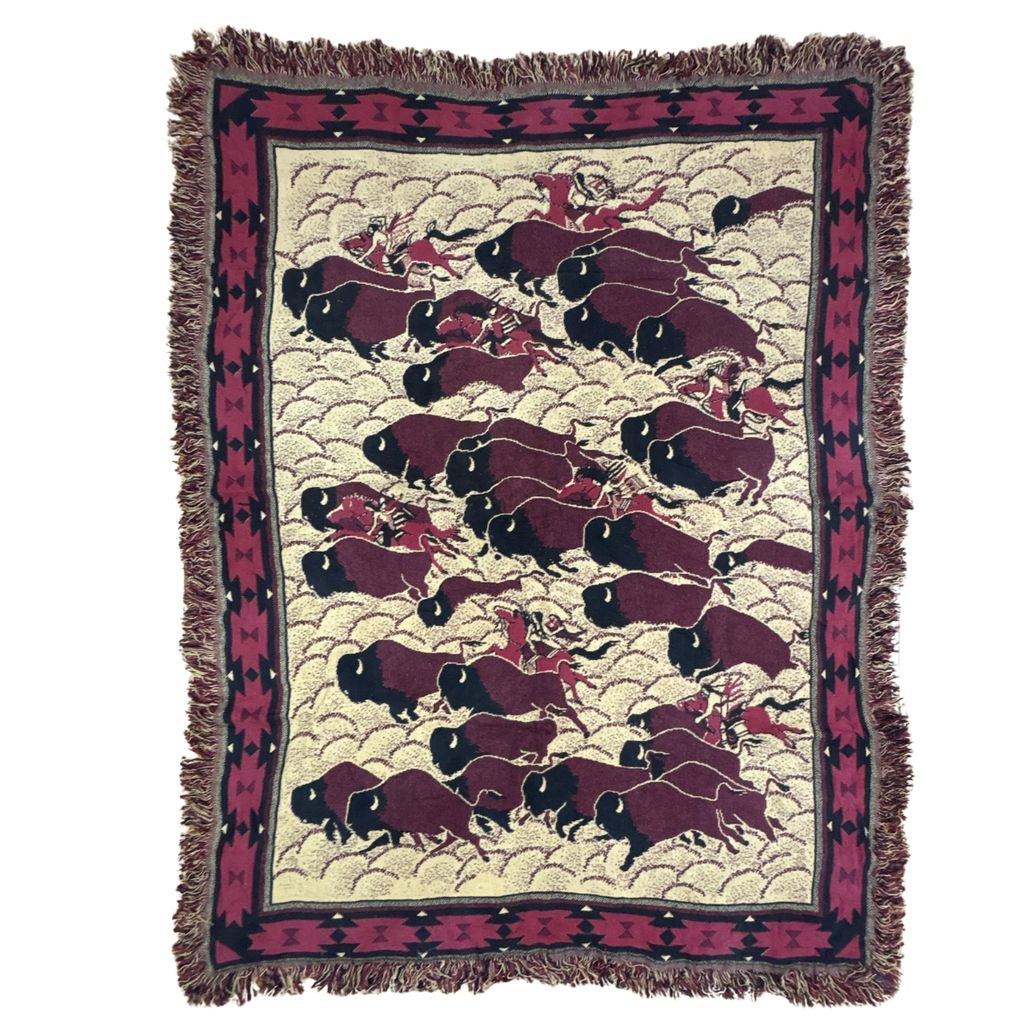 vintageラグ ブランケット マルチカバー タペストリー バイソン 民族 アニマル 集合 Rug Blanket Bison 3908