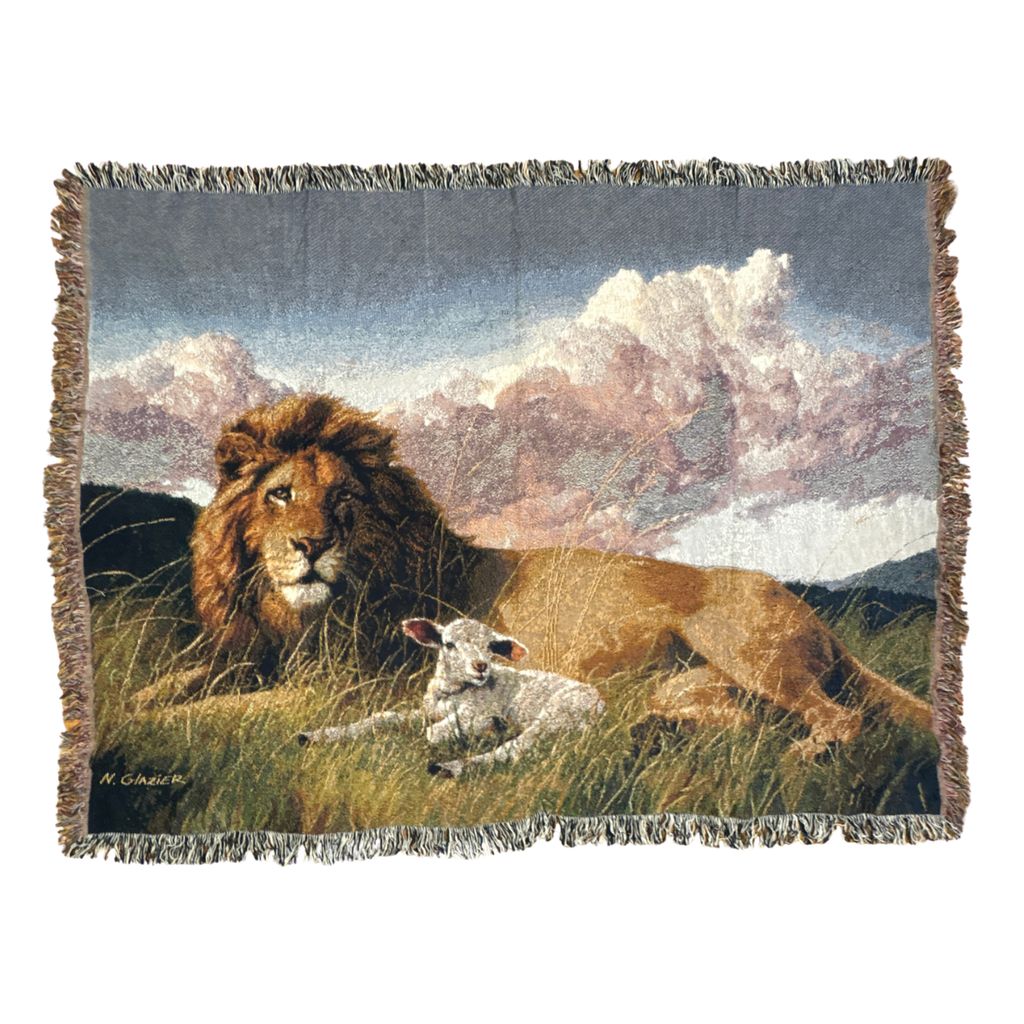vintageラグ ブランケット マルチカバー タペストリー ライオン 子羊 アニマル アート 絵画 Rug Blanket Animal 3913