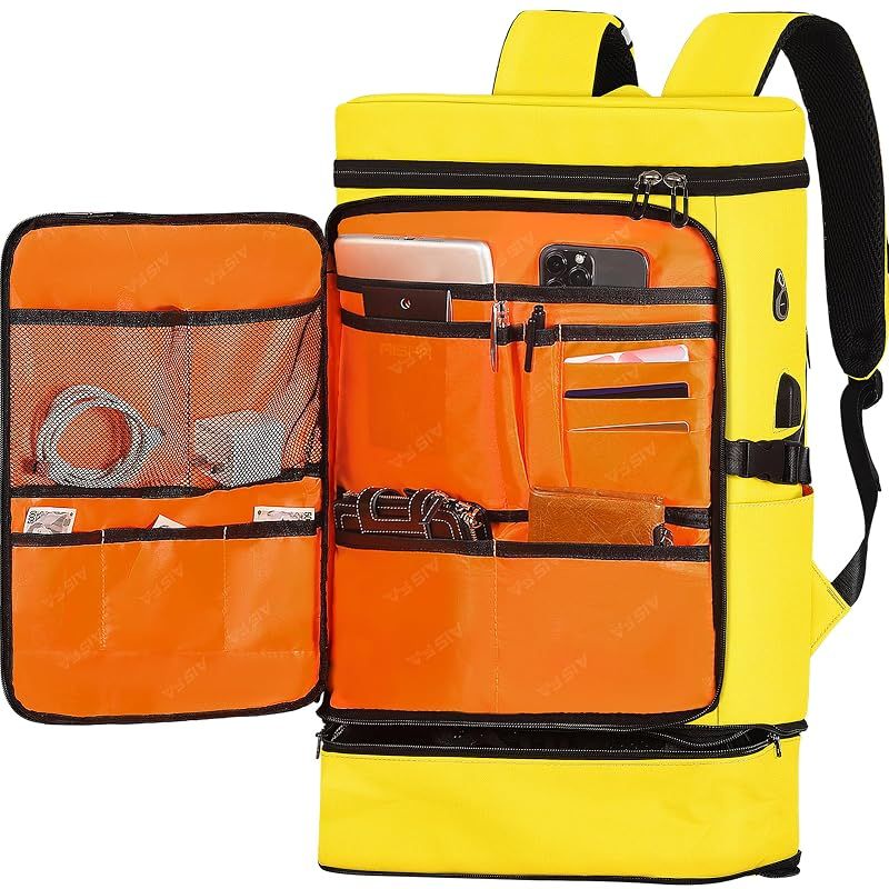 【新品】 [AISFA] メンズ 大容量 スポーツリュック 旅行 リュックサック ビジネスリュック スクエア型 バックパック 防水17インチPC 2層式 拡張機能 靴/弁当収納 USB充電ポート付き 30L アウトドア登山 通勤 学生 防災 男女兼用(イエロー