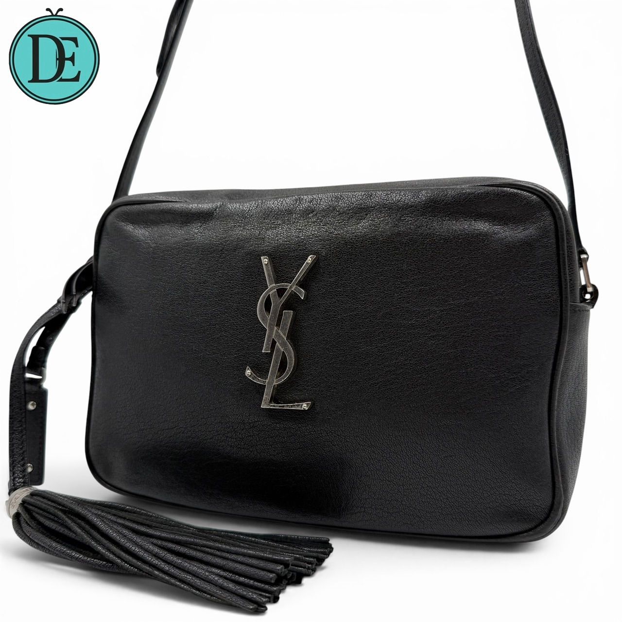 【良品】SAINT LAURENT YSL saint laurent ysl サンローラン ルー ショルダーバッグ カメラバッグ クロスボディ YSLロゴ メタルロゴ タッセル フリンジ レザー シルバー金具 レディース 斜め掛け