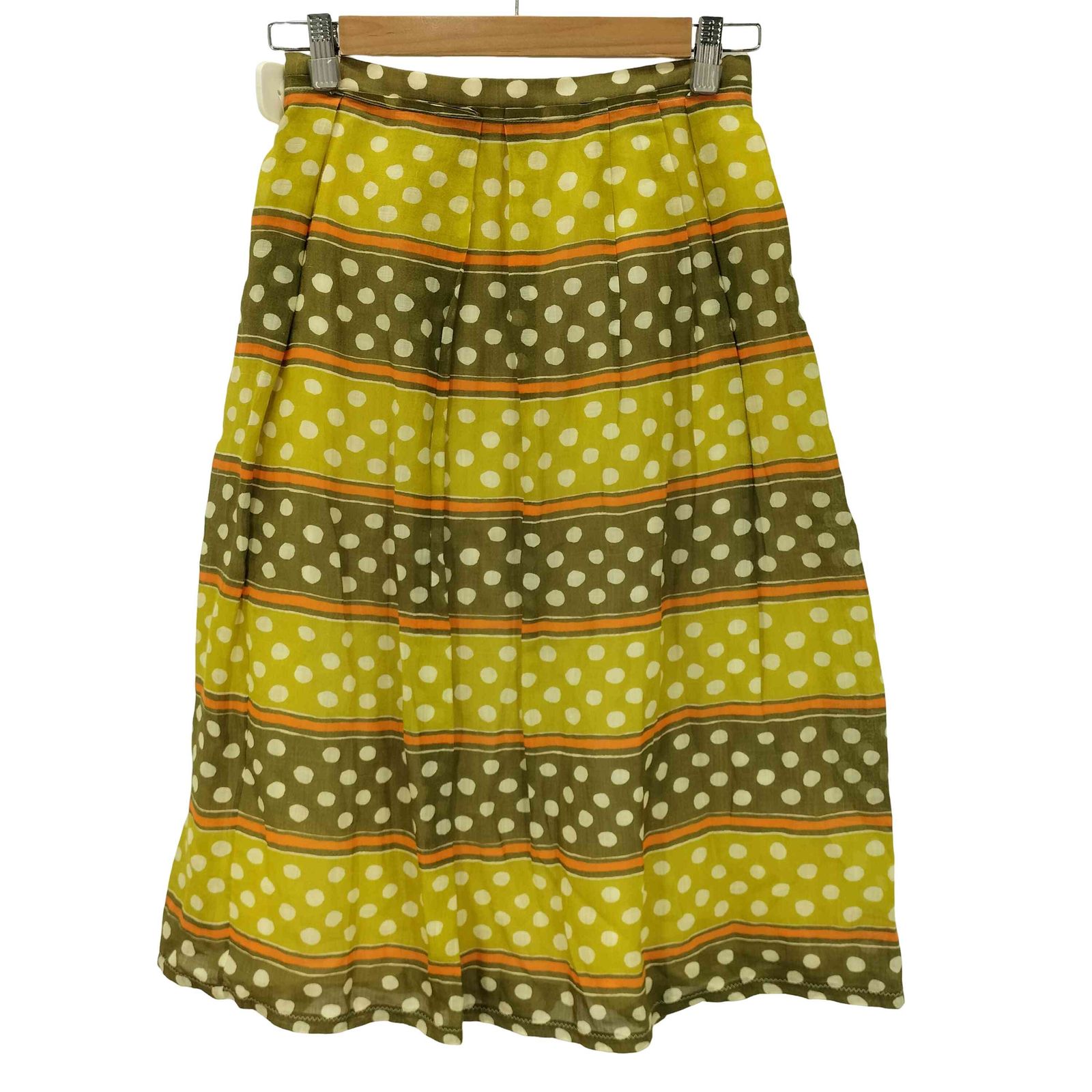 マルニ MARNI 22SS 麻 リネン 100% 総柄 ドット ボーダー プリーツ スカート レディース EUR：36