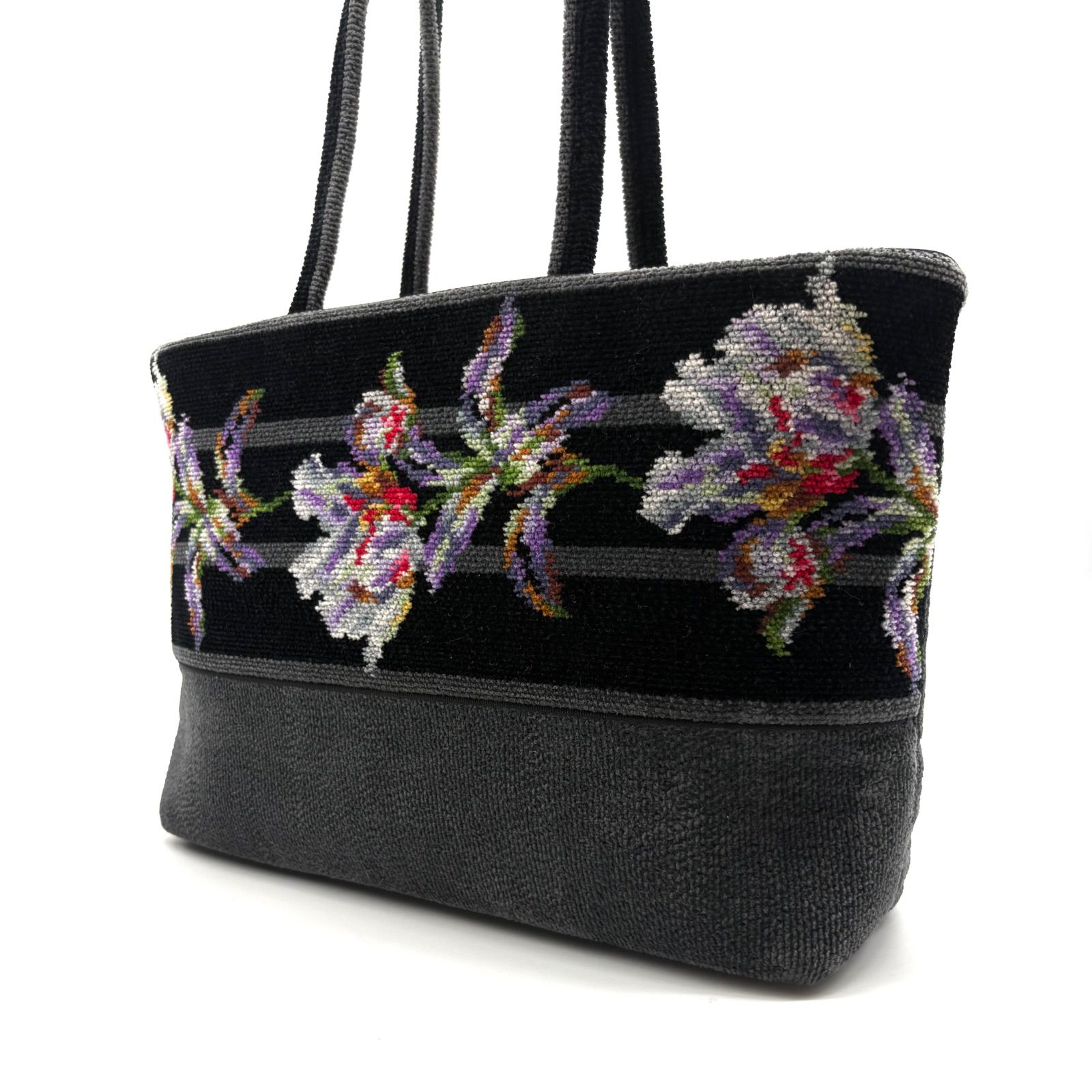 美品✨】FEILER Brugge Chenille Tote Bag Black Gray Floral