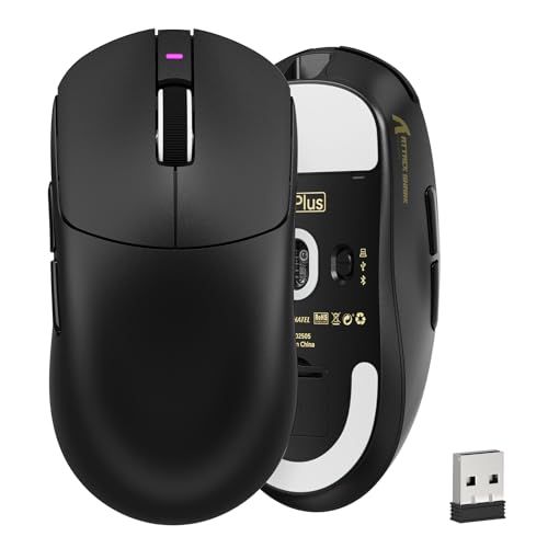 ATTACK SHARK X8PLUS ゲーミングマウス ワイヤレス無線 40Kセンサー 軽量55g 1Kポーリングレート 低遅延 2.4G/Bluetooth/USB有線 充電式 6個プログラムボタン 200時間連続使用可能「技適認証取得済み」 ブラック