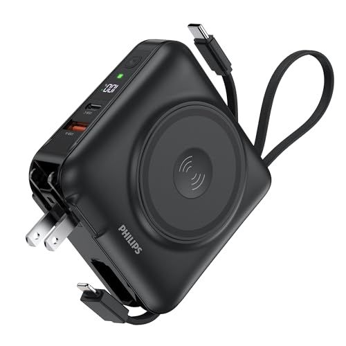 Philips(フィリップス) コンセント一体型 15000mAh 大容量 Apple Watch対応 MagSafe マグネット式 ワイヤレス充電 アップルウォッチ 2.5W 急速充電 PD 45W出力 ACアダプター usb-c & lightningケー
