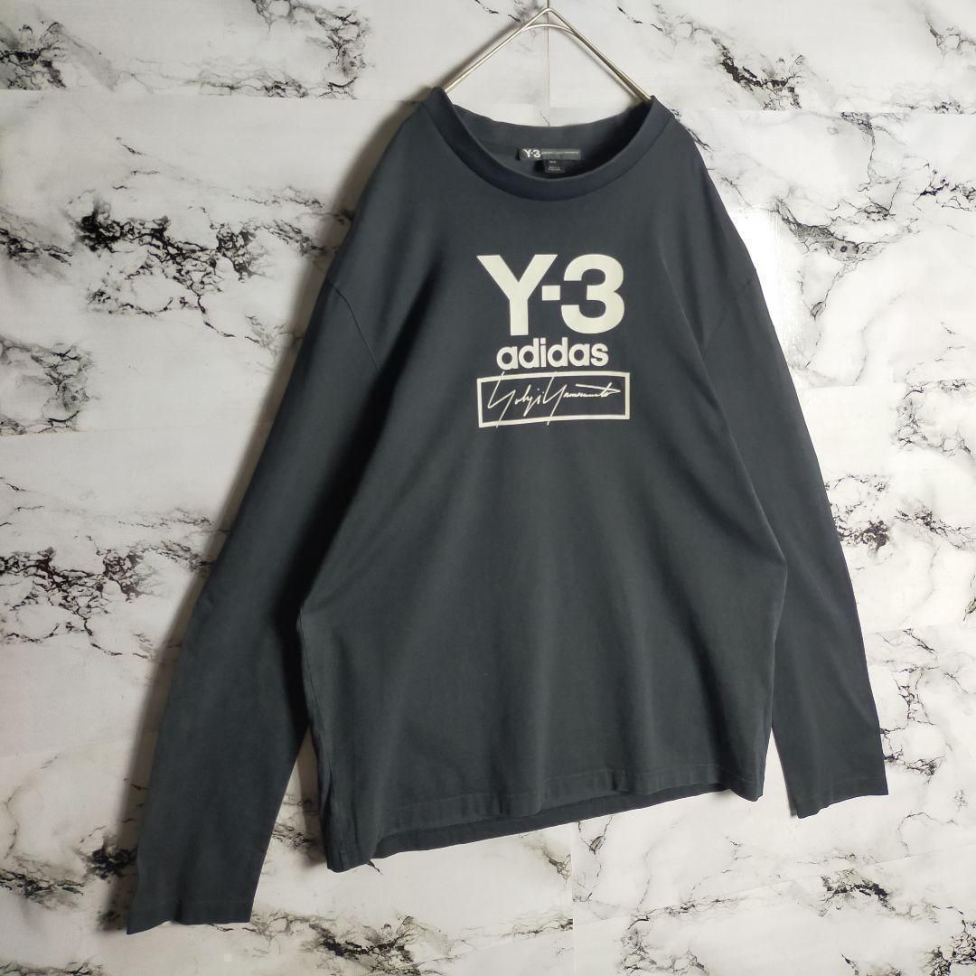 希少】Y-3 ワイスリー 長袖シャツ M(L相当) 筆記体ロゴ 黒 ヨウジ
