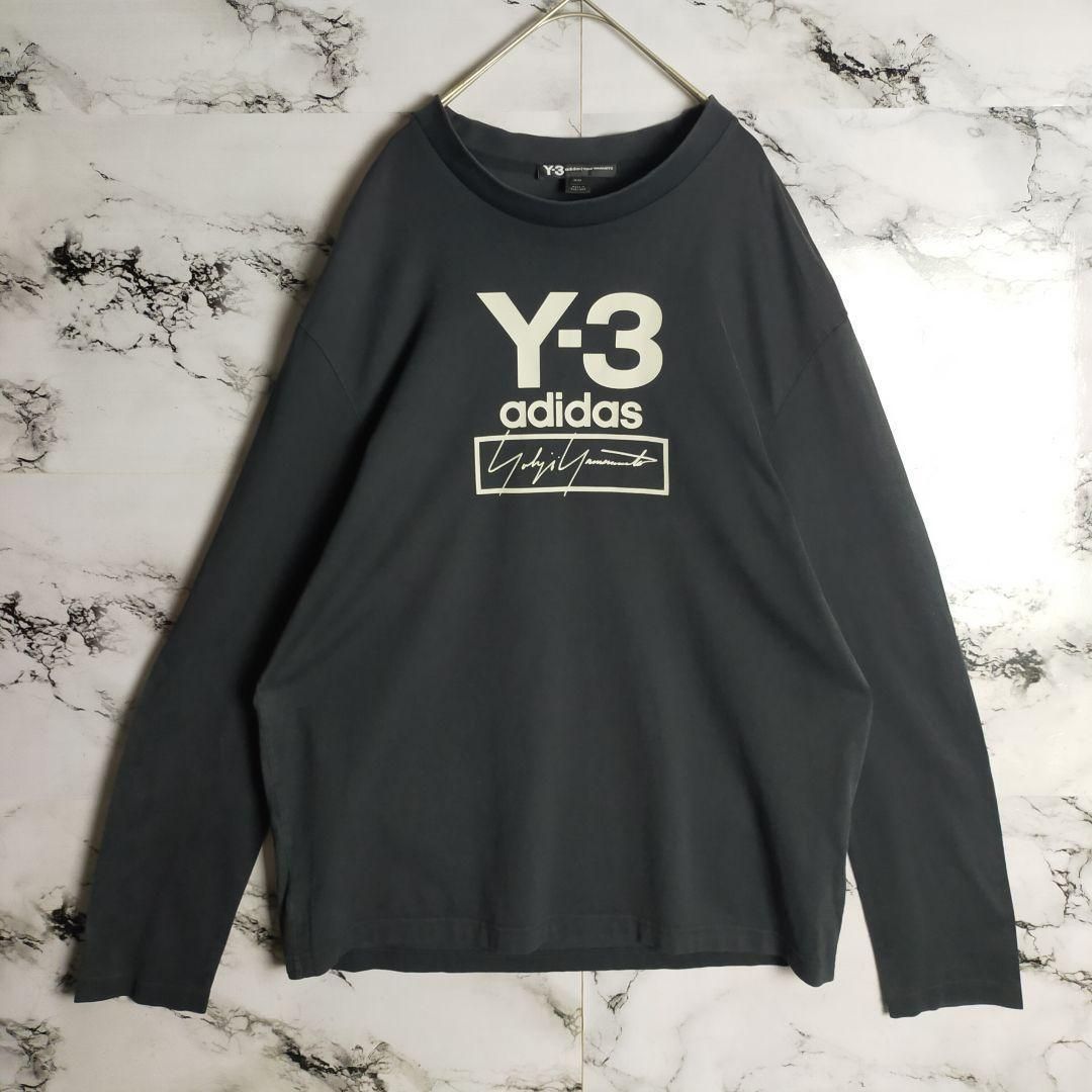 希少】Y-3 ワイスリー 長袖シャツ M(L相当) 筆記体ロゴ 黒 ヨウジ