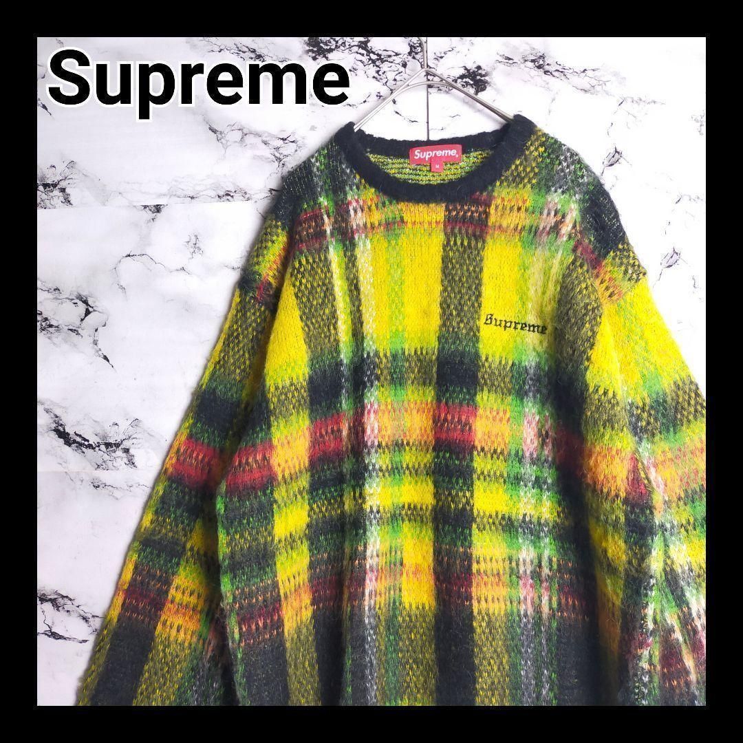 【希少】Supreme モヘア ニット M 黄 黒 赤 チェック セーター カートコバーン グランジ 刺繍ロゴ シュプリーム 完売 マルチカラー