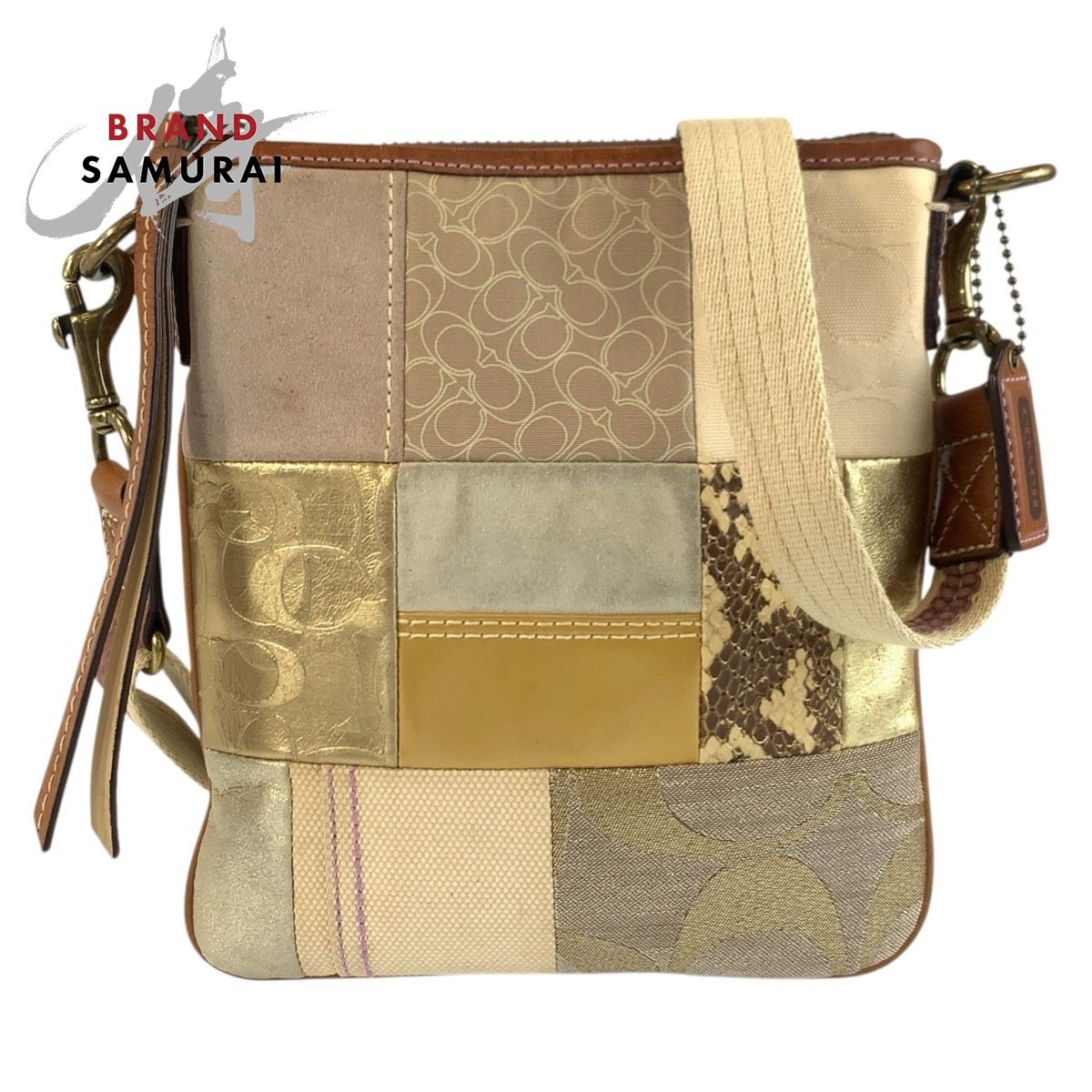 COACH コーチ パッチワーク ベージュ ブラウン キャンバス/レザー B063