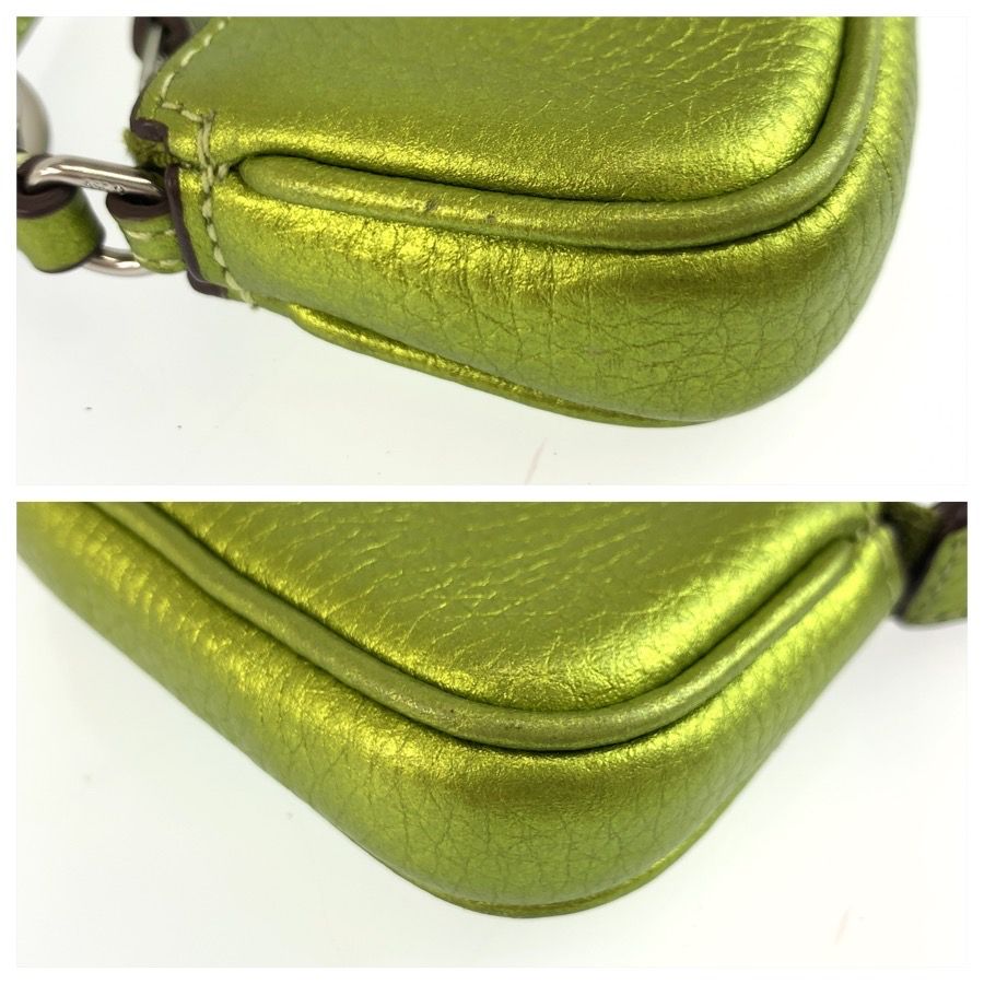 美品 COACH コーチ ミニ ノリータ グリーン メタリックグリーン レザー