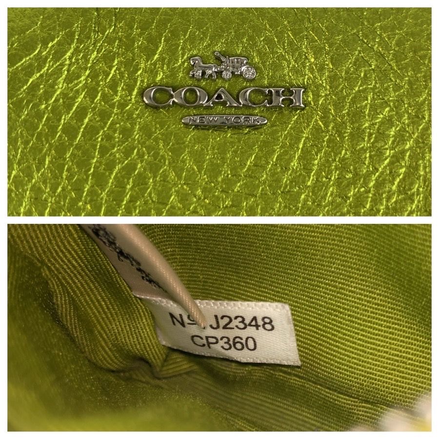 美品 COACH コーチ ミニ ノリータ グリーン メタリックグリーン レザー