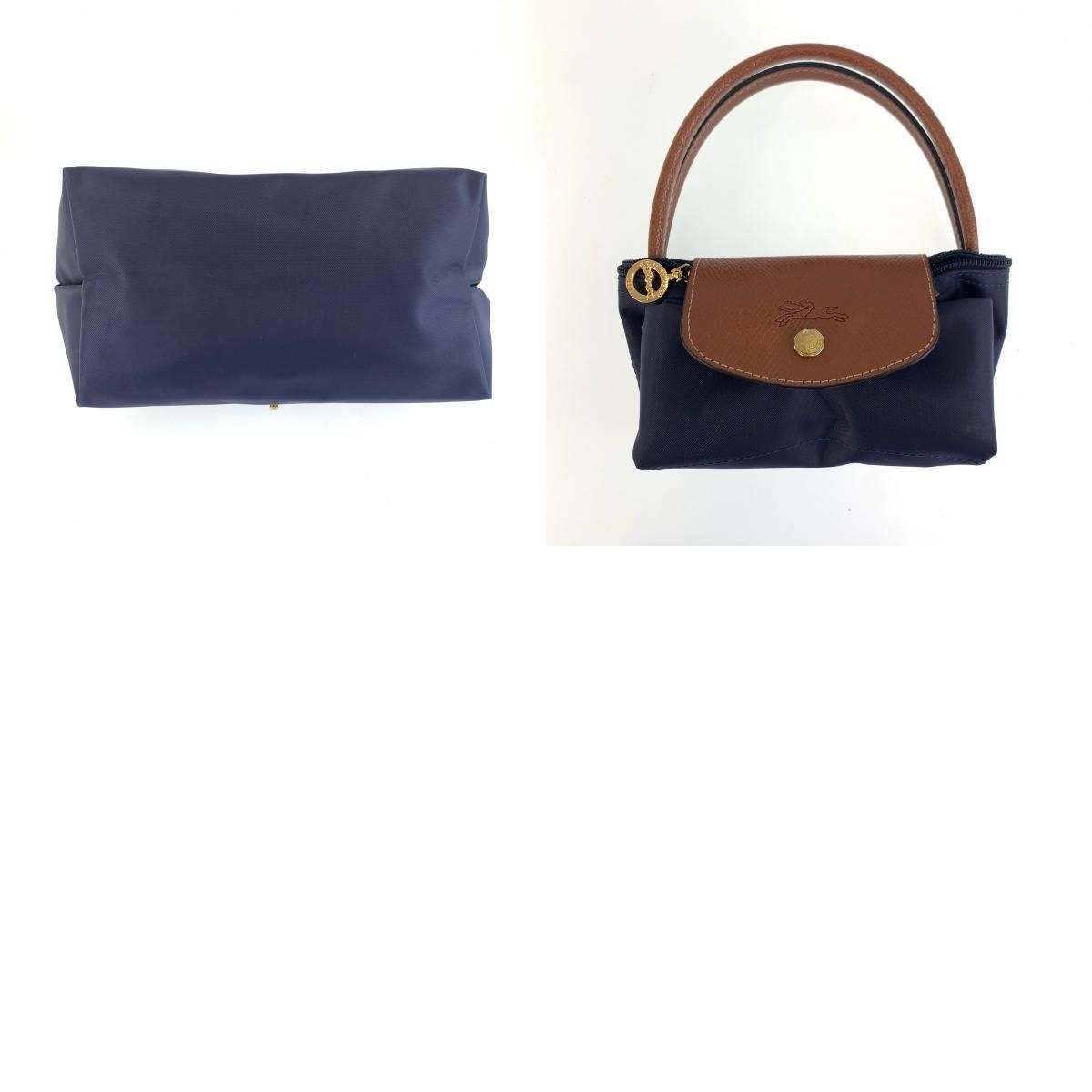 美品 Longchamp ロンシャン ル プリアージュ ネイビー ブラウン 