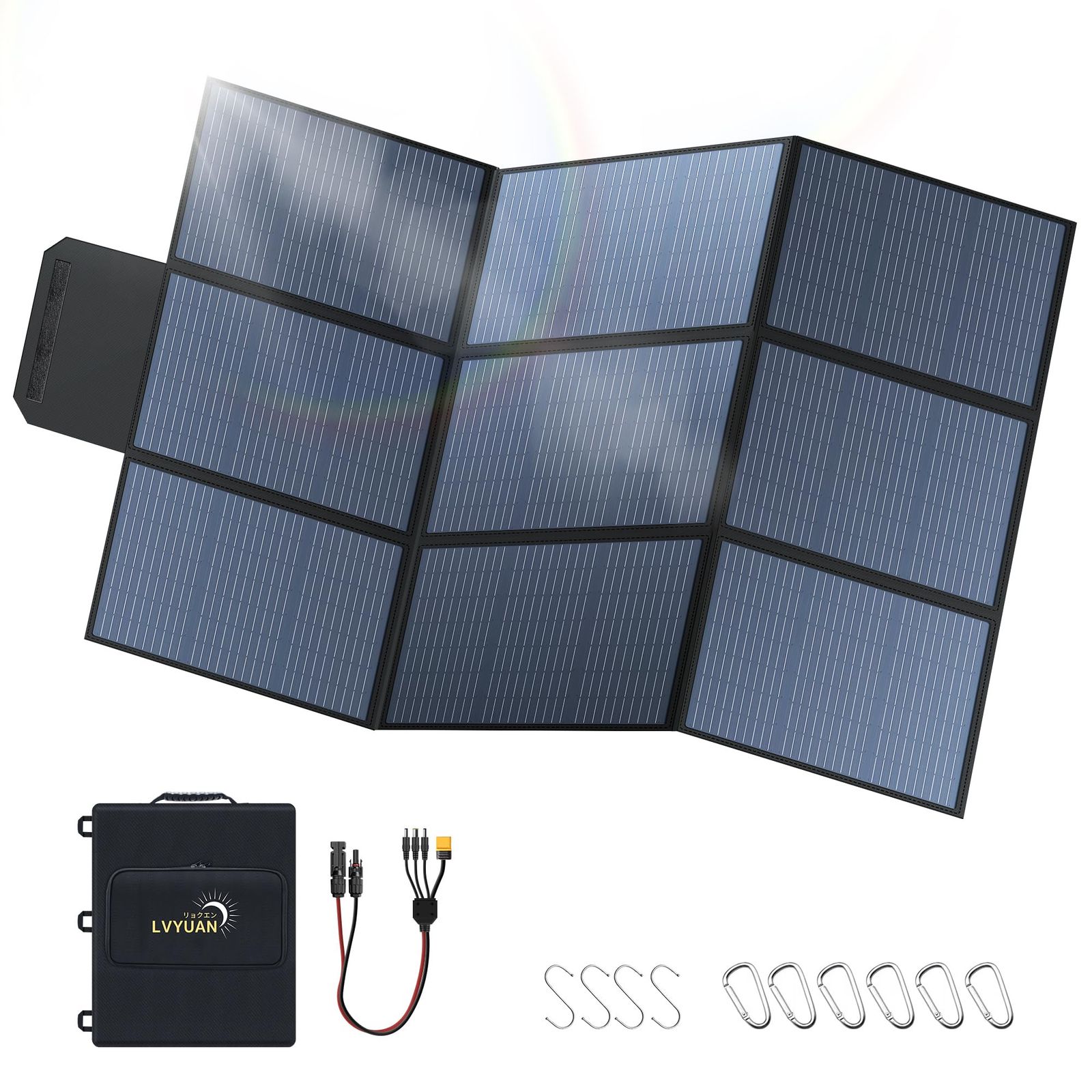 LVYUAN 400W 折り畳み式ソーラーパネル ポータブル電源用 ソーラーチャージャー 太陽光パネル 超軽量薄型 IP64防水防塵 高出力(変換効率22%) キャンプ/アウトドア/車載対応 携帯便利 CSSB-400W-LV送料無料 f17766e4