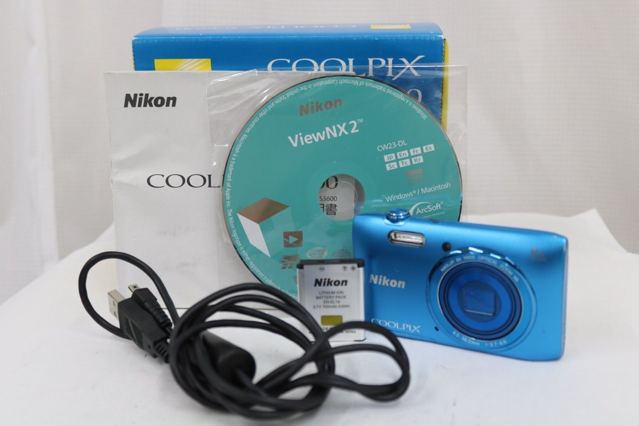 【返品保証】 【元箱付き】ニコン Nikon COOLPIX S3600 ブルー 8x 付属品多数 コンパクトデジタルカメラ e15582