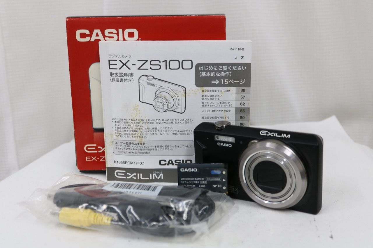 【返品保証】 【元箱付き】カシオ Casio EXILIM EX-ZS100 12.5x ブラック バッテリー付き コンパクトデジタルカメラ e15635