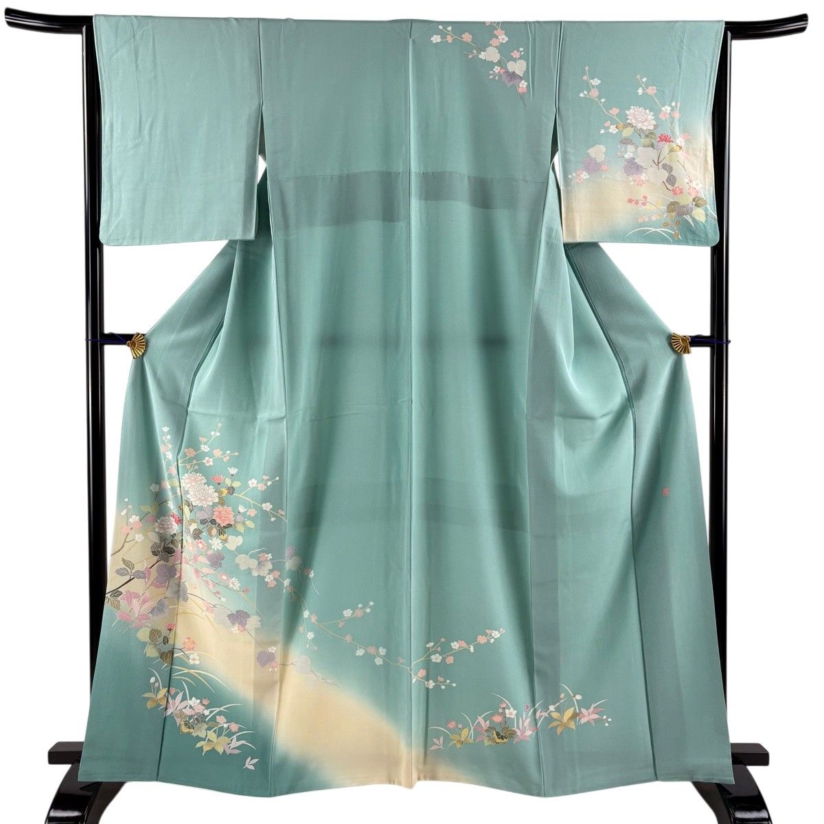 ★専用★美品 訪問着 絽 夏 夏着物 薄緑 水色 枝花 身丈168.5cm 正絹 訪問着 身丈164cm 裄丈64cm M 袷 落款 枝花 草花 ぼかし 薄青緑 正絹