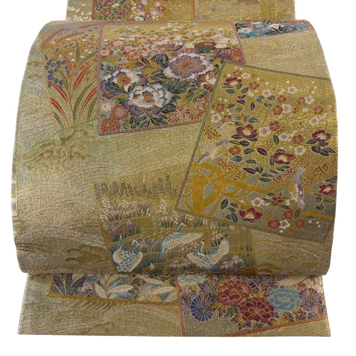 【美品】 丸帯 逸品 色紙 花鳥 箔 金色 全通 正絹 【中古】 26,864円