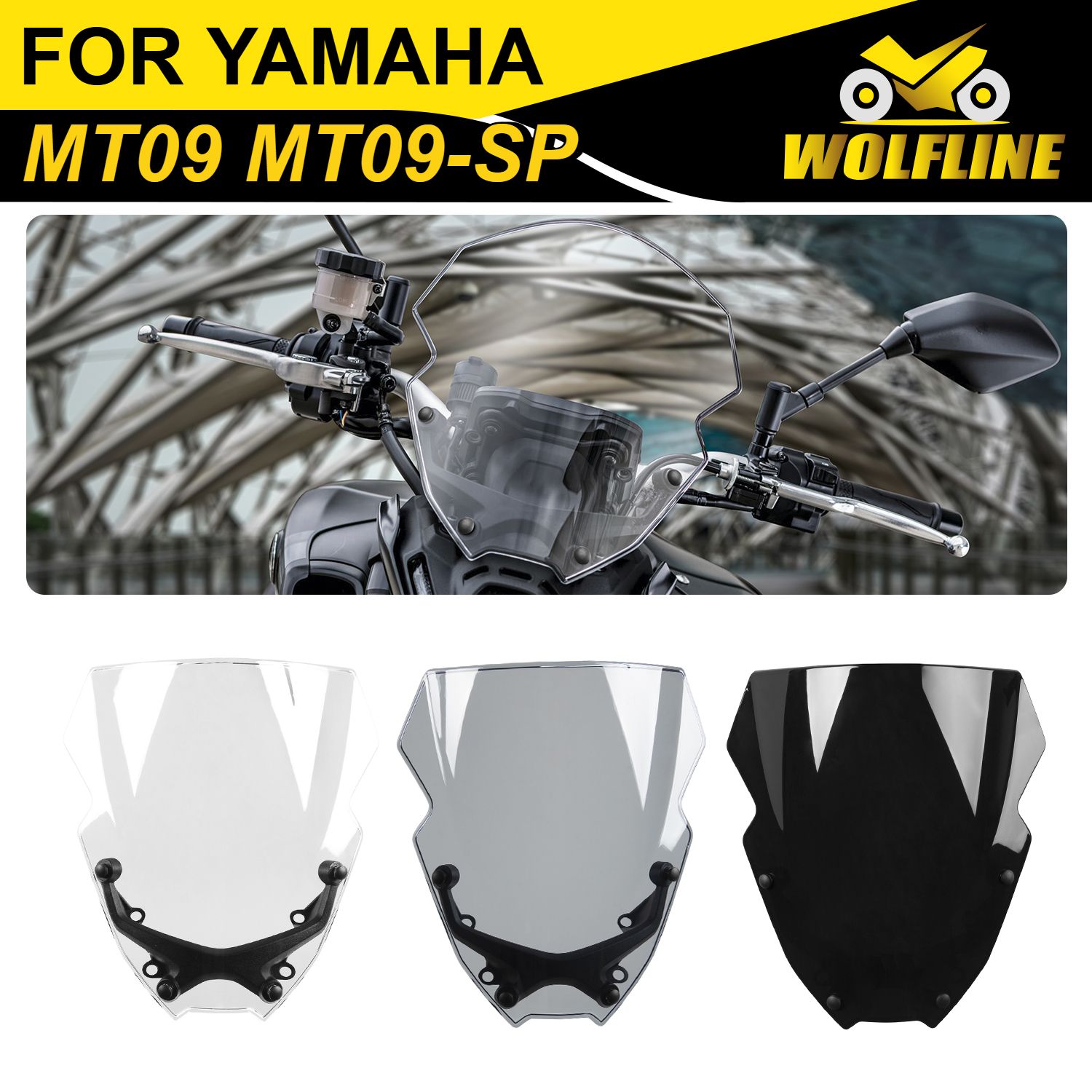 ヤマハ MT-09/MT-09 SP 用 ウィンドガード フロントスポイラー サポート付き 2021-2023