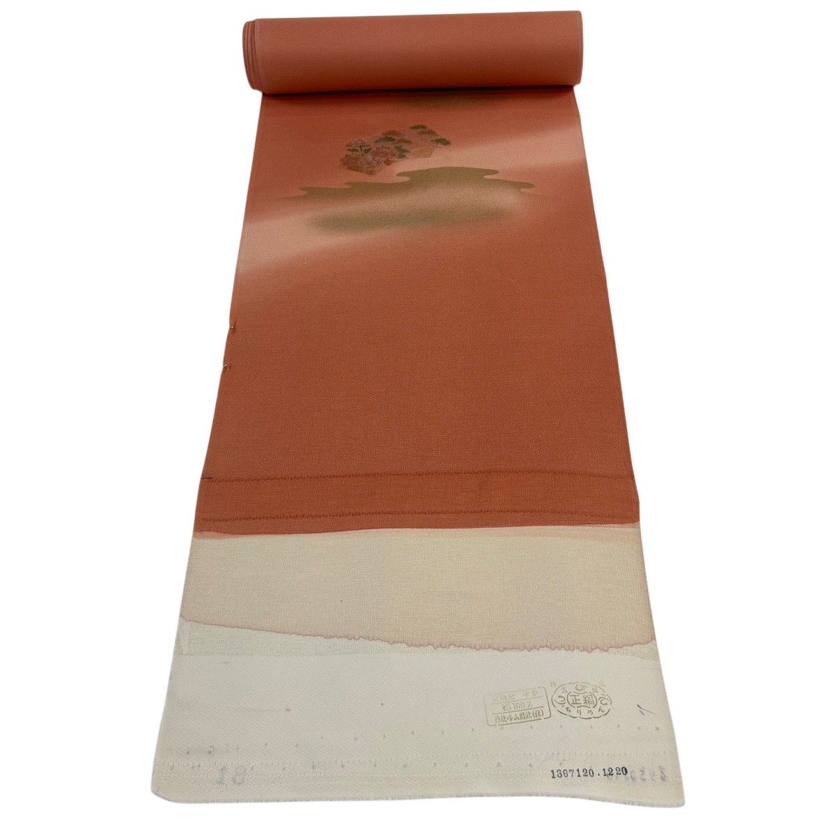 反物 秀品 付下げ 扇面 草花 金銀彩 ぼかし オレンジ 正絹 【中古】